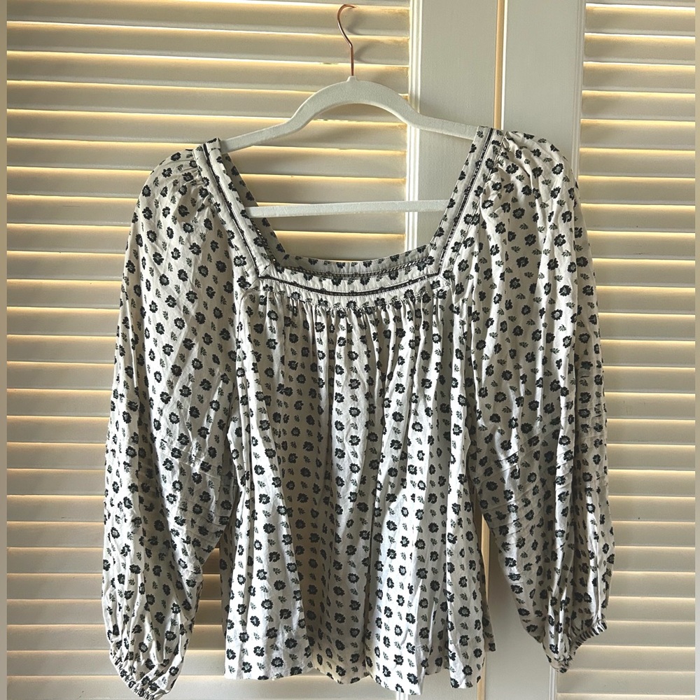 Madewell Floral Square Neck Long Sleeve Top